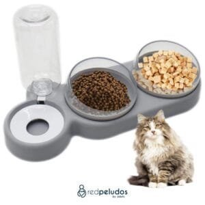 Dispensador Automático de Alimento y Agua para Mascotas – Cuenco Inclinado Antivómitos, 2 en 1